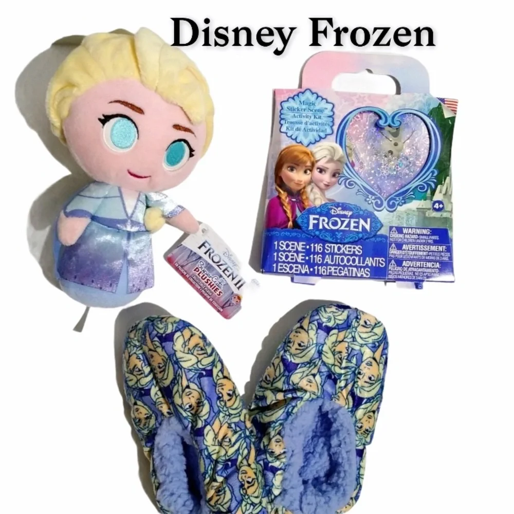 Disney Slippers Frozen Elsa Doll Luxury Plush Slippers Sticker Set Size 13-2 M/L